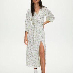 Little Moon Green & White Floral Wrap Dress